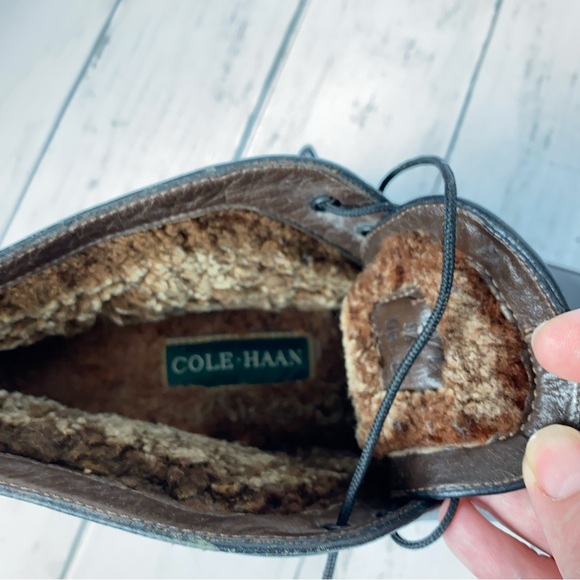 Cole Haan Mens Chukka Boots Size 9.5 Black Leather Wool Lined Ankle Shoes - Picture 11 of 11